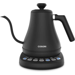 imageCOSORI Electric Gooseneck Pour Over Kettle With 5 Variable Presets 100 Stainless Steel Inner Lid ampamp Bottom 1200 Watt Quick Heating 08L SilverBlack