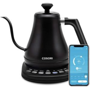 imageCOSORI Electric Gooseneck Pour Over Kettle With 5 Variable Presets 100 Stainless Steel Inner Lid ampamp Bottom 1200 Watt Quick Heating 08L SilverMatte Black