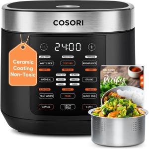 imageCOSORI Rice Cooker 10 Cup 24h Keep Warm 18 Functions Fuzzy Logic Rice Maker with Stainless Steel Steamer Basket Saut Slow Cooker BlackRice Cooker
