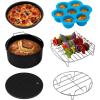 imageCOSORI Air Fryer Accessories Set of 6 Perfect for Most 50 Qt and Larger Ovens Cake ampamp Pizza Pan Metal Holder Rack ampamp Skewers etc BPA Free Nonstick Dishwasher Safe 58 QT BlackGrayRed