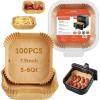 imageCOSORI Air Fryer Liners 100 PCS Square Disposable Paper Liners NonStick Silicone Oil Coating Little to No Cleaning 65quot Unbleached Food Grade Resistant to 465F Thickened Not Easy to BreakWood