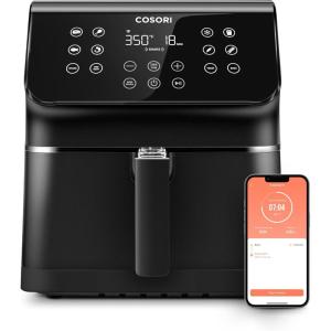 imageCOSORI 12in1 Air Fryer 58QT Toast Bake Nutrition Facts for 100 InApp Recipes AdaptIQ Tech Fast Cook for Main ampamp Side Dishes Snacks Leftovers Detachable Square Basket Dishwasher SafeBlackWIFI