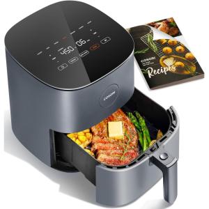 imageCOSORI Air Fryer Pro 9in1 Compact 5QT 450 Half Time ampamp ChefGrade Cook OneWipe Clean Glass Panel 130 InApp Recipes with Nutritional Info Nonstick ampamp DishwasherSafe Basket GrayGrey