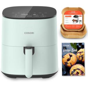 imageCOSORI Air Fryer Pro 9in1 Compact 5QT 450 Half Time ampamp ChefGrade Cook OneWipe Clean Glass Panel 130 InApp Recipes with Nutritional Info Nonstick ampamp DishwasherSafe Basket GrayGreen