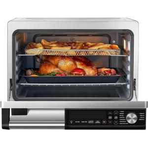 imageCOSORI Ceramic Air Fryer Toaster Oven Combo 11in1 FlatSealed Heating Elements for Easy Cleanup Innovative Burner Function 6 Accessories ampamp Recipes 26QT Silver Stainless SteelSilverCeramic