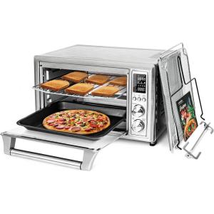imageCOSORI Ceramic Air Fryer Toaster Oven Combo 11in1 FlatSealed Heating Elements for Easy Cleanup Innovative Burner Function 6 Accessories ampamp Recipes 26QT Silver Stainless SteelSilverStainless Steel