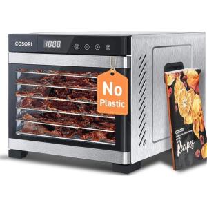 imageCOSORI Food Dehydrator for Jerky 176F Temperature Control 5 Stainless Steel Trays Dryer Machine 4 Presets 48H Timer for Dog Treats Meat Fruit Veggies Snacks Recipe Book IncludedLSilver