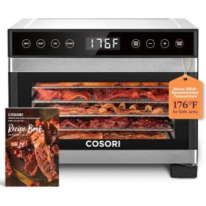 imageCOSORI Food Dehydrator for Jerky 176F Temperature Control 5 Stainless Steel Trays Dryer Machine 4 Presets 48H Timer for Dog Treats Meat Fruit Veggies Snacks Recipe Book IncludedBrightSilver