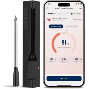 imageCOSORI Wireless Meat Thermometer Digital Bluetooth Food Thermometer for Grill Smoker Oven Air Fryer for Turkey Chicken Steak Gifts for Men 90 Recipes in Free AppStainless Steel