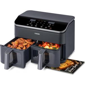imageCOSORI 9Qt 10in1 Dual Air Fryer Fresh Balanced Meals for Family and Children with Double Baskets Sync Cook ampamp Finish to Bake Roast Reheat Broil ampamp 130 Recipes for Easy Cooking Dishwasher SafeBlack  Gray