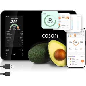 imageCOSORI Smart Digital Food Kitchen Scale with Nutritional Calculator OnScreen Nutrient Info Free App for Calorie ampamp Macro Tracking AI Scan Personal Goals for Weight Loss and Keto 11lb5kgBlack