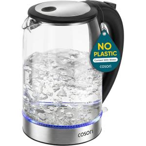 image:imageCosori Electric Kettle No Plastic Contact With Water Wide Mouth For Easy Cleaning Auto Shut Off 17L Tea Kettle amp Hot Water Boiler Water Heater amp Teapot Borosilicate Glass Green 1500WBlack